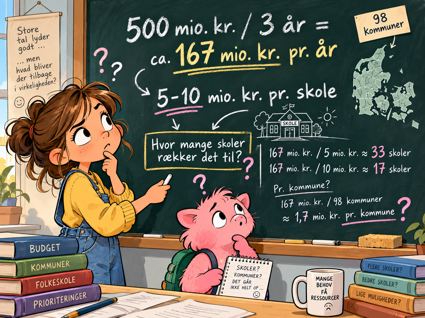 Børn diskuterer skolebudgetter og ressourcer